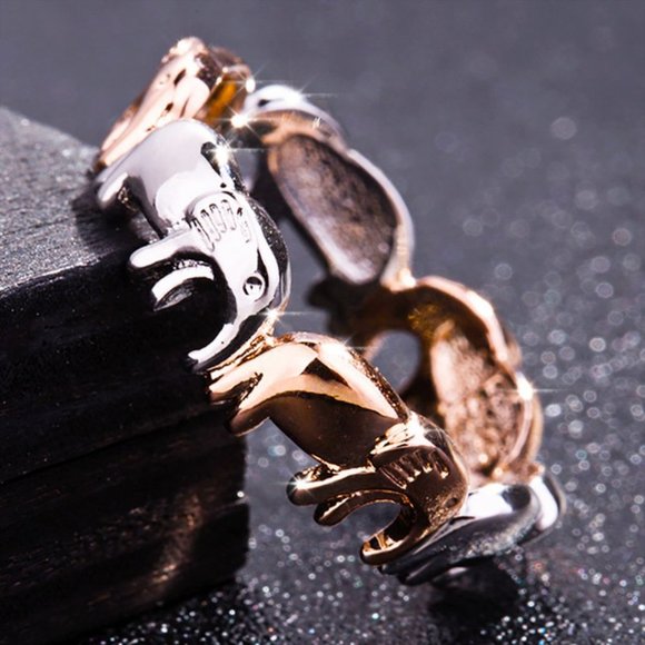 NEW Silver & Rose Gold Elephant Eternity Band Ring - Picture 4 of 7